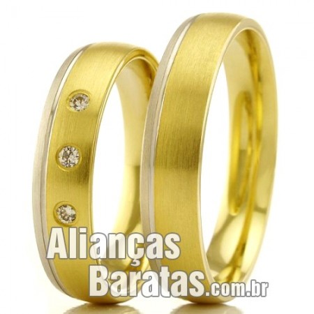 Alianças baratas em ouro 18k branco e amarelo